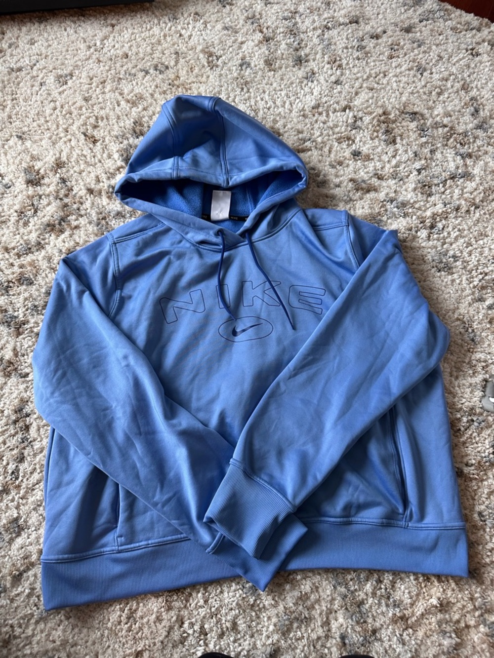 Nike Light Blue Embossed Nike Logo Crop Pullover Hoodie for Women
